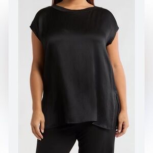 Eileen Fisher 100% Silk Black Flowy Sleeveless Blouse Top size XL